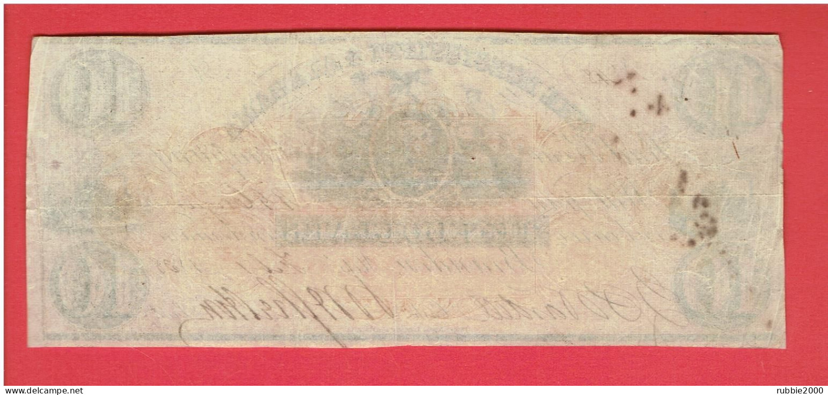 MISSISSIPPI BRANDON 10 DOLLARS 1838 RAIL ROAD COMPAGNY THE MISSISSIPPI AND ALABAMA - Altri & Non Classificati