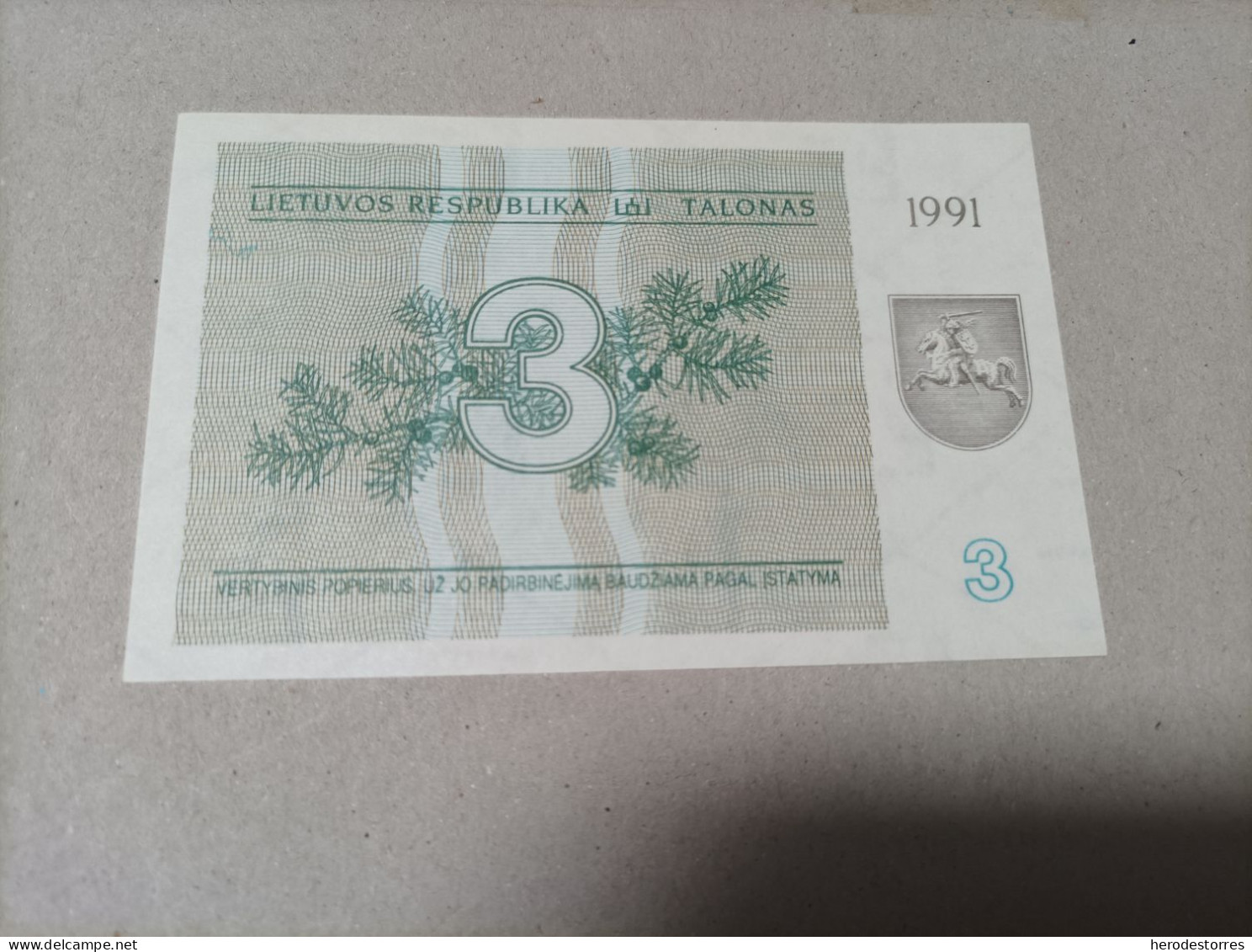 Billete De Lituania De 3 Talonas, Año 1991, UNC - Litouwen