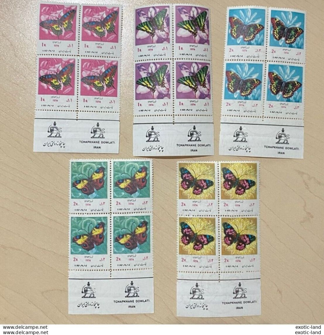 IRAN 1974 Scott #1750-64 Nowrooz Butterfly Butterflies Topical MNH Blocks - Irán