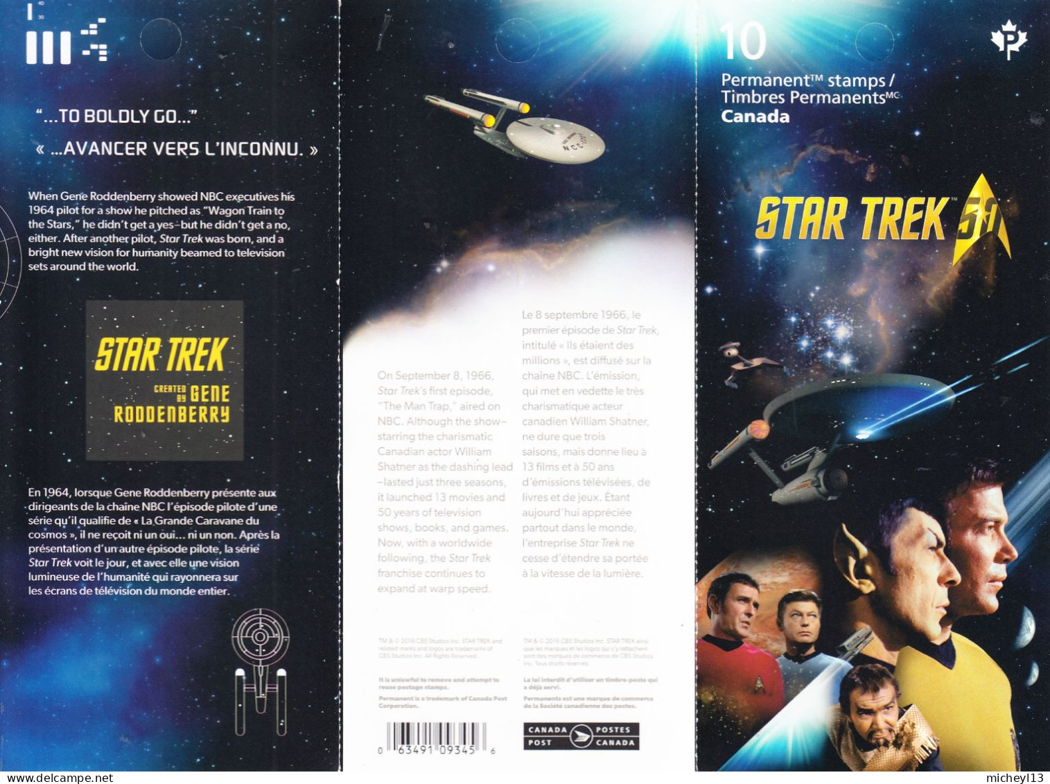 Canada-2016-STAR TREK-Carnet -Booklet- N°3244 Contenant Deux Séries 3244/3248-timbres Adhésifs - Sellos (solo)