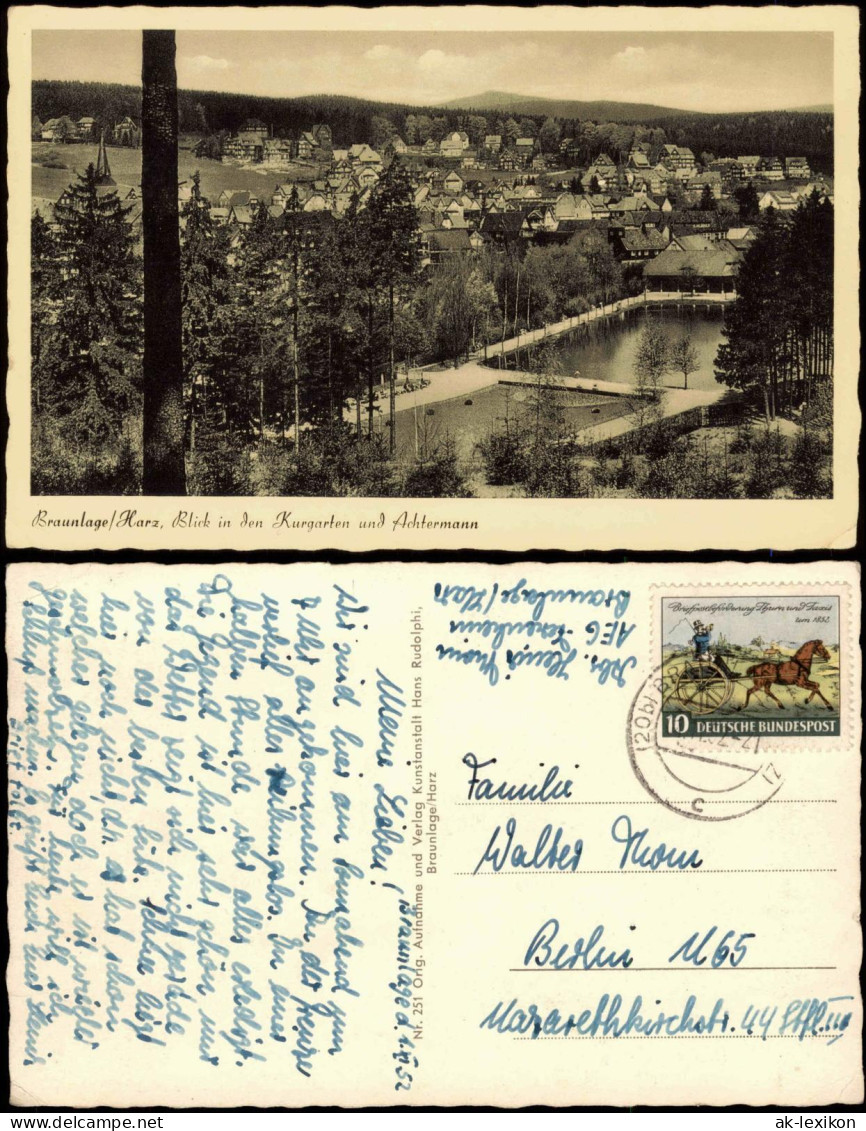 Ansichtskarte Braunlage Harz, Blick In Den Kurgarten Und Achtermann 1952 - Braunlage