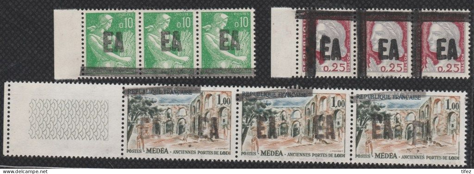 Année 1962-N°354/355 + 358 Neufs**Mnh : "EA" Surcharge Manuelle-RP. D'Alger : Bandes De 3 (g-1) - Algeria (1962-...)