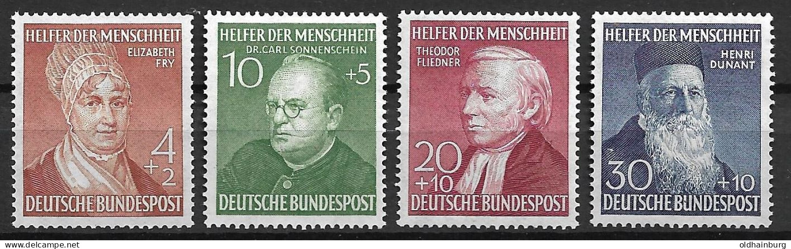 Bund 1952: Mi. 156- 159 ** Wohlfahrt "Helfer Der Menschheit" (130.-) Mit Motiv Henri Dunant Rotes Kreuz - Ungebraucht