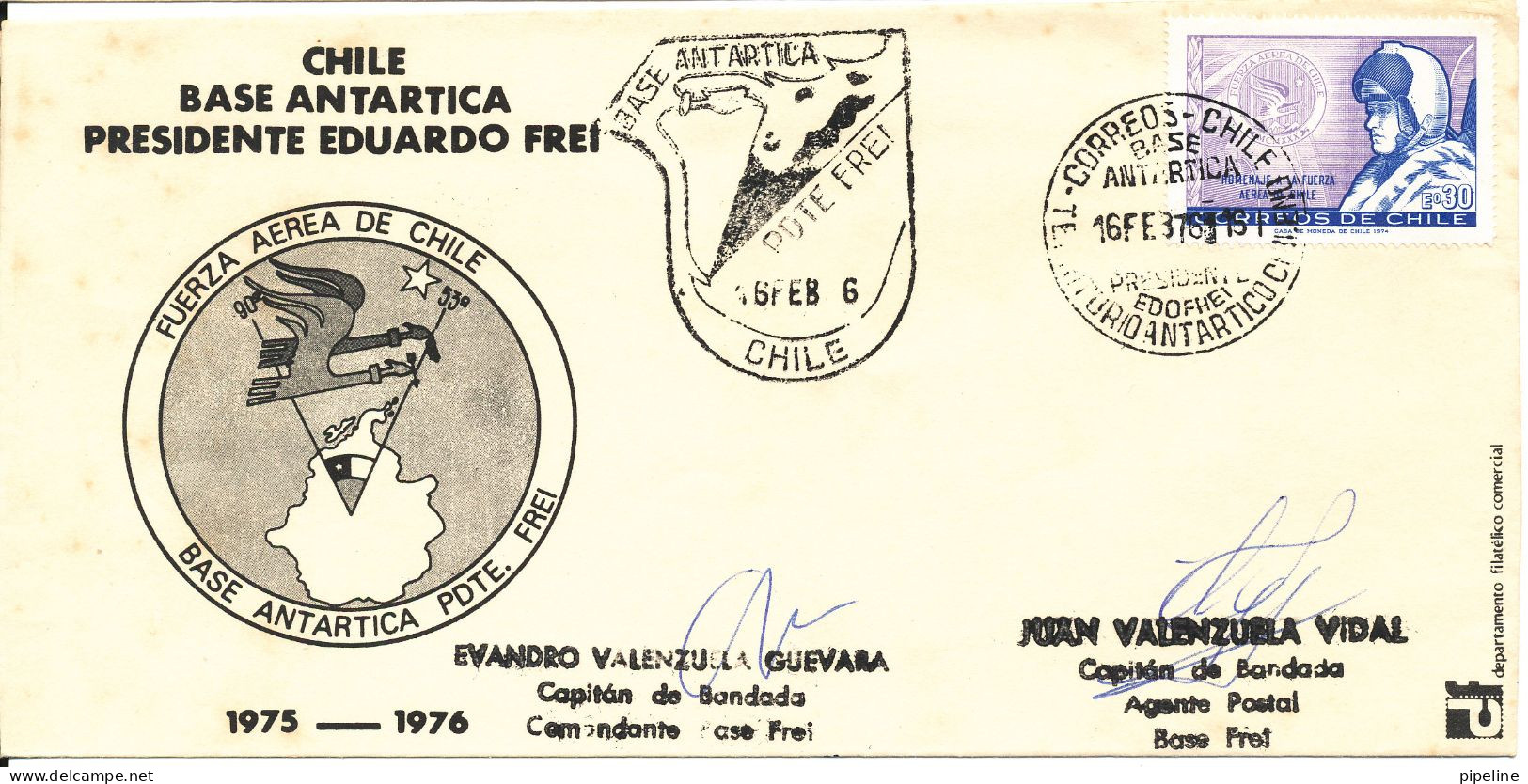 Chile Antarctic FDC 16-2-1976 Chile Base Antarctica Presidente Eduardo Frei Signed Cover - Chile