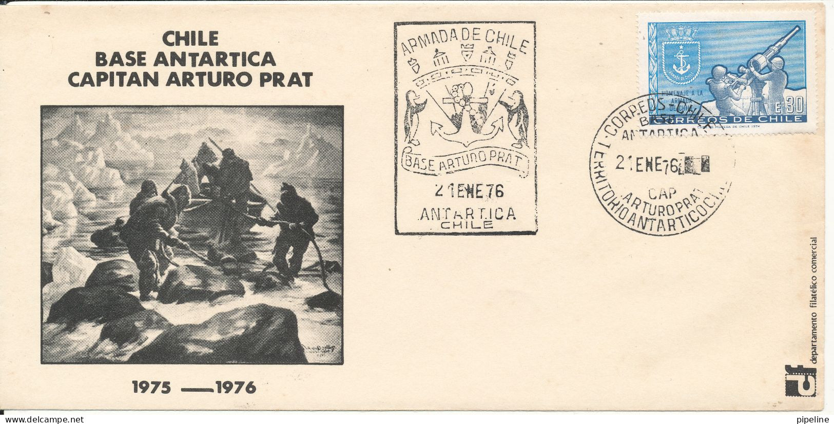 Chile Antarctic FDC 21-1-1976 Chile Base Antarctica Capitan Arturo Prat - Chili