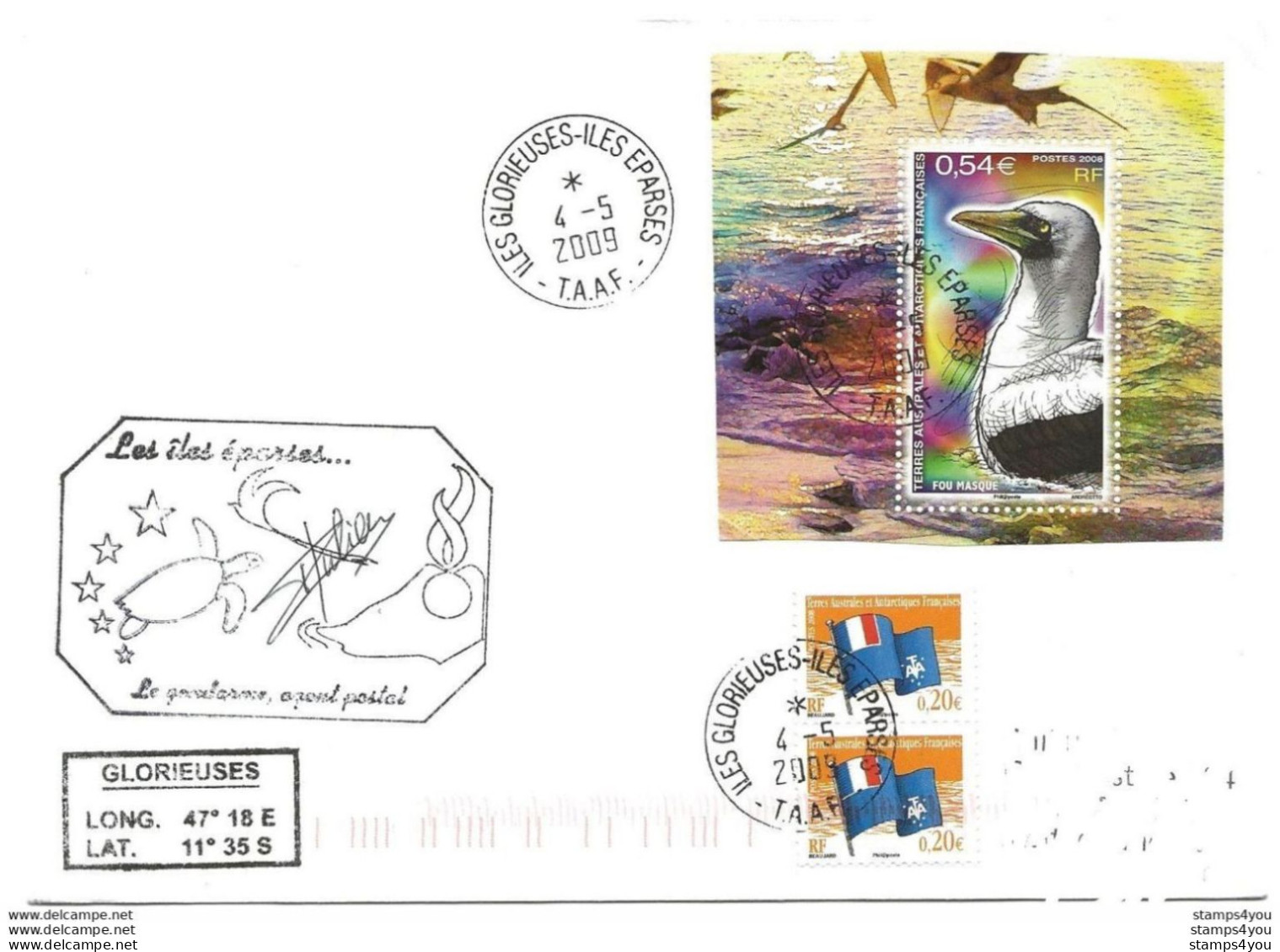 31 - 84 - Enveloppe TAAF Iles Eparses - Iles Glorieuses 2009 - Cachet Illustré Avec Tortue - Turtles