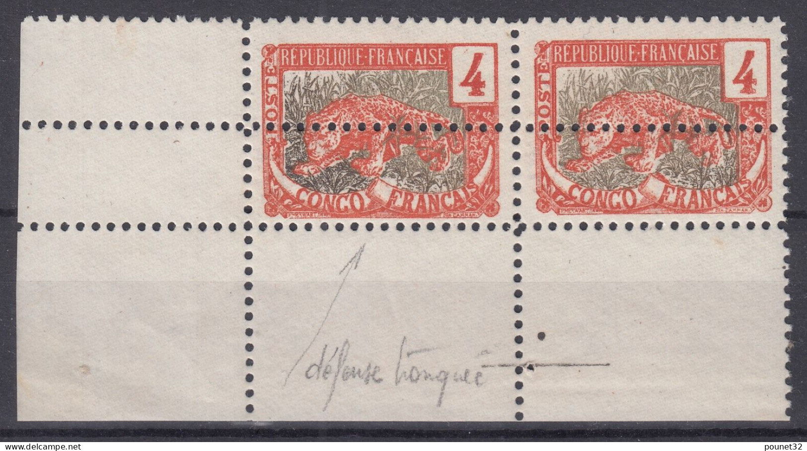 CONGO N° 29 CORNE TRONQUEE & PIQUAGE A CHEVAL PAIRE NEUVE** GOMME SANS CHARNIERE - Unused Stamps