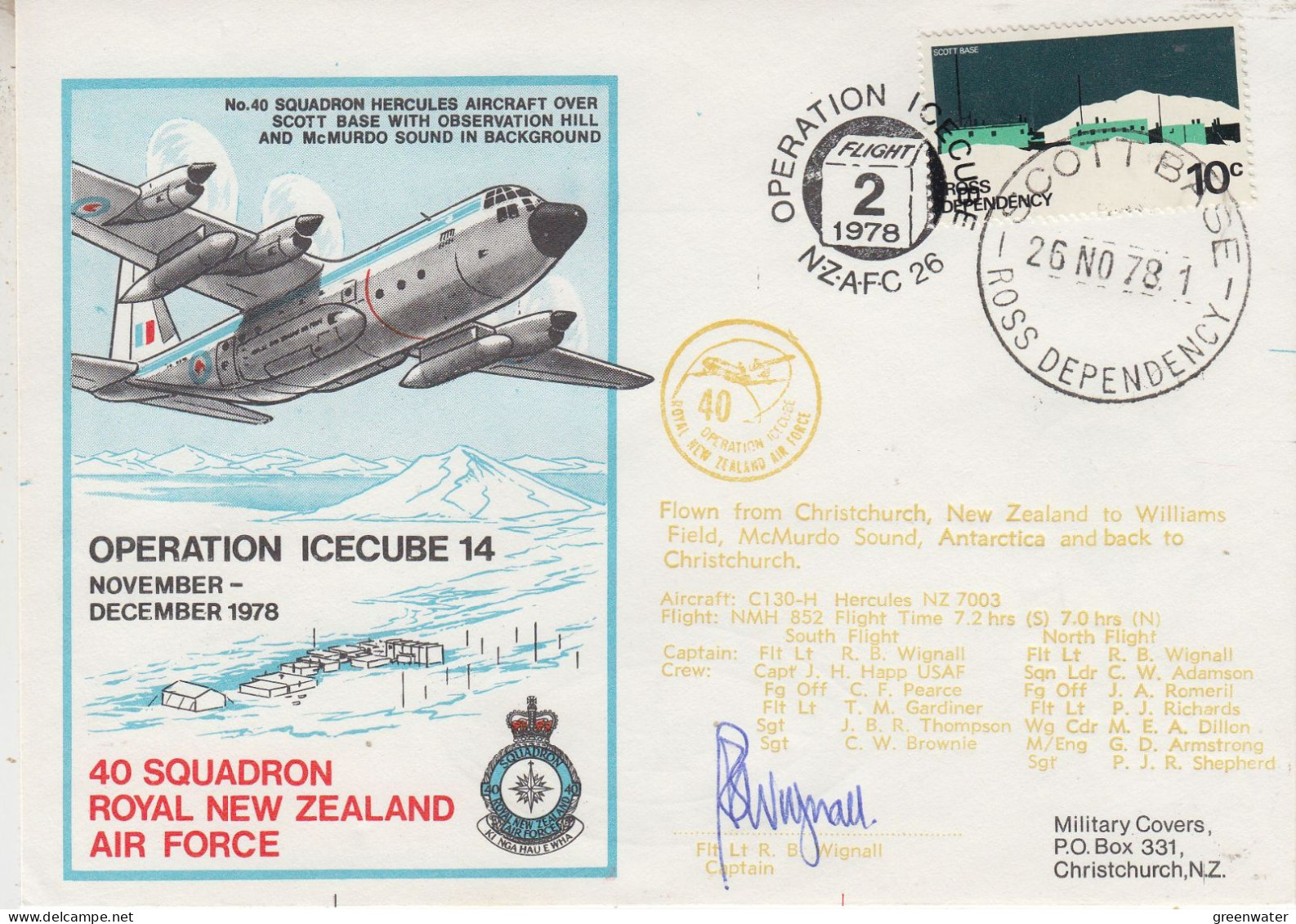 Ross Dependency 1978 Operation Icecube 14 Signature  Ca Scott Base 26 NOV 1978 (SO199) - Covers & Documents