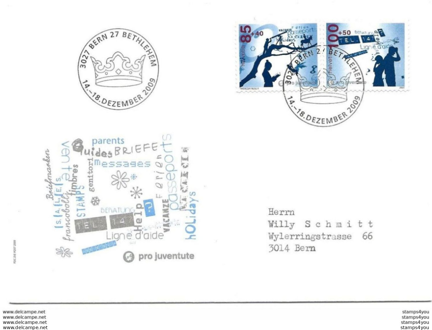 288 - 55 - Enveloppe Avc Timbres Pro Juventute Et Oblit Spéciale Bethlehem 2009 - Marcophilie