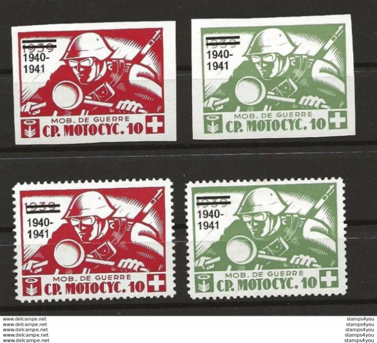 407 - 40 - 2 Timbres Dentelés Et 2 Timbres Non-dentelés "Cp. Motocyc. 10" Surchargé 1940 - 1941 - Etichette