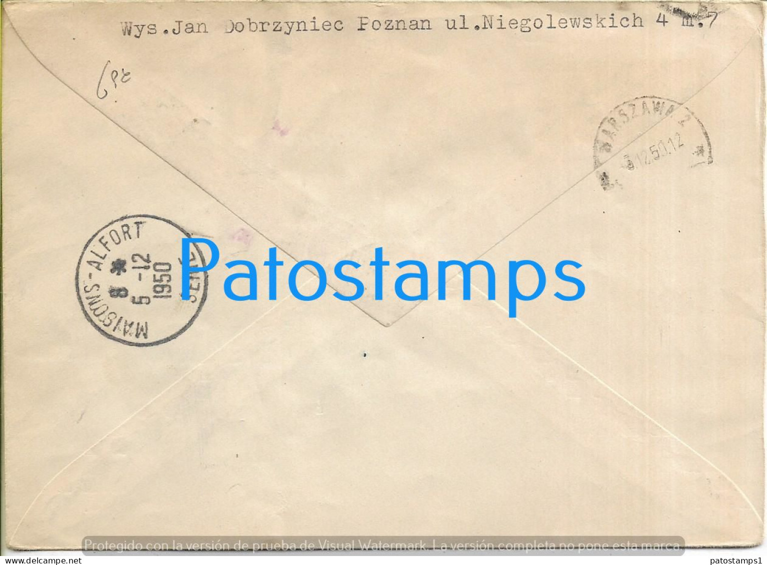 225986 POLAND POLSKA COVER CANCEL YEAR 1950 REGISTERED CIRCULATED TO FRANCE NO POSTAL POSTCARD - Andere & Zonder Classificatie