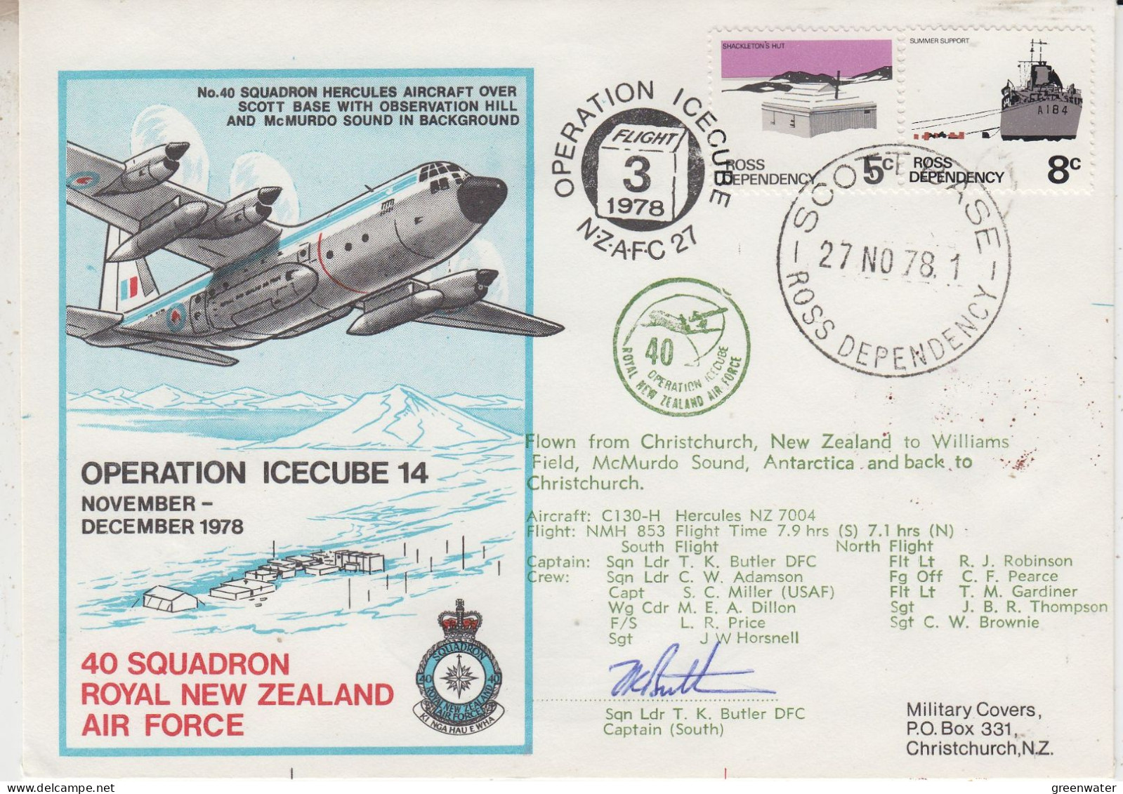 Ross Dependency 1978 Operation Icecube 14 Signature  Ca Scott Base 27 NOV 1978 (SO200) - Covers & Documents