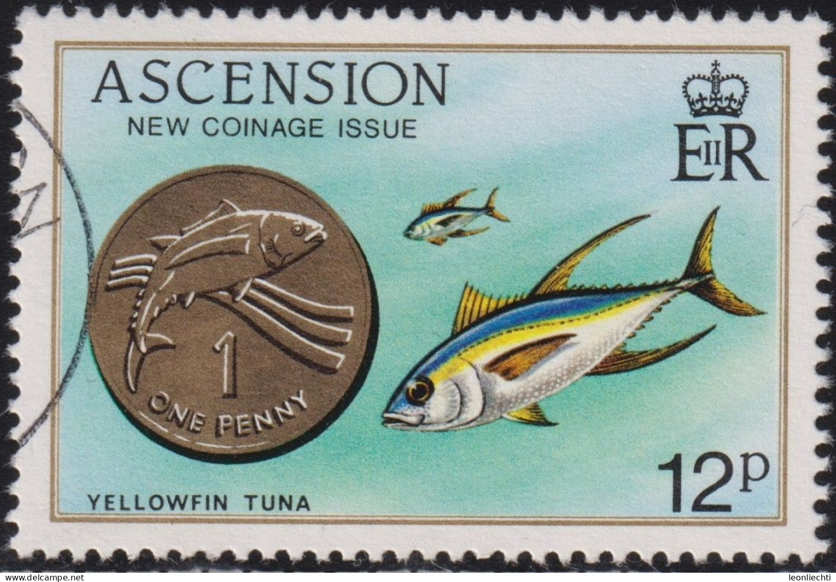 1984 Ascension ° Mi:AC 364, Sn:AC 355, Yt:AC 361, Sg:AC 363, One Penny,Yellowfin Tuna (Thunnus Albaceres) - Ascension