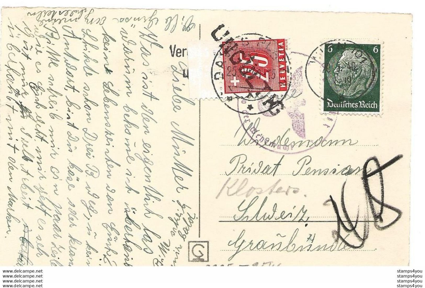 104 - 78 - Carte Envoyée De Vienne En Suisse 1940 - Timbre Suisse Taxe - Cachet Censure - WW2