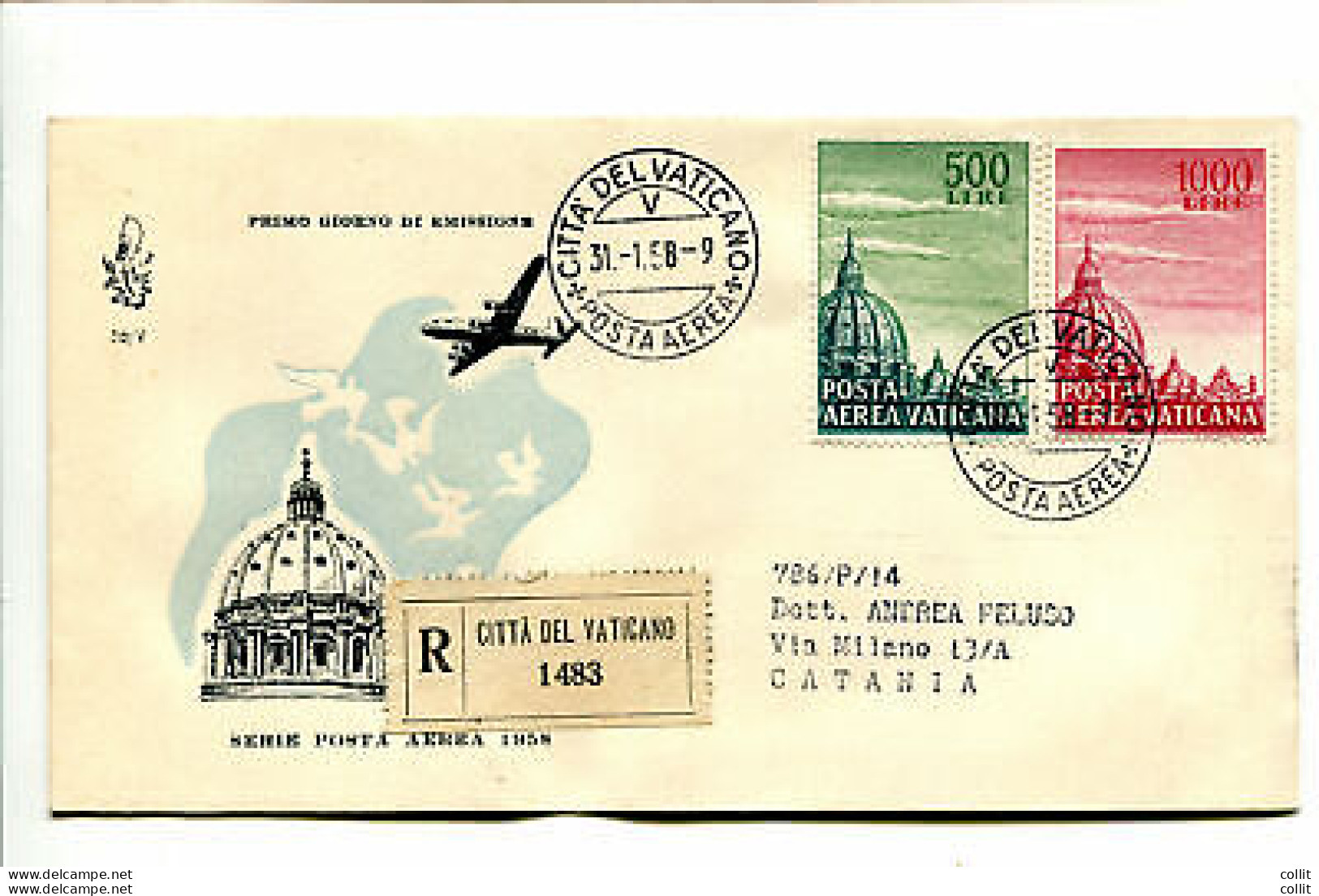 Vaticano FDC Venetia 1958 P.A. Cupola II  Viaggiata Racc. Per L'Italia - FDC