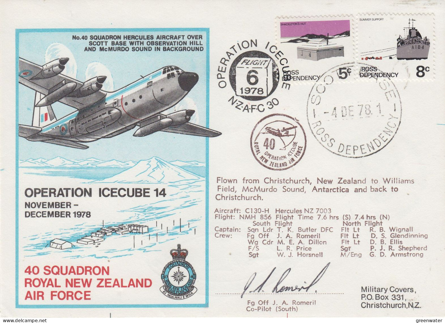 Ross Dependency 1978 Operation Icecube 14 Signature  Ca Scott Base 4 DEC 1978 (SO203) - Storia Postale