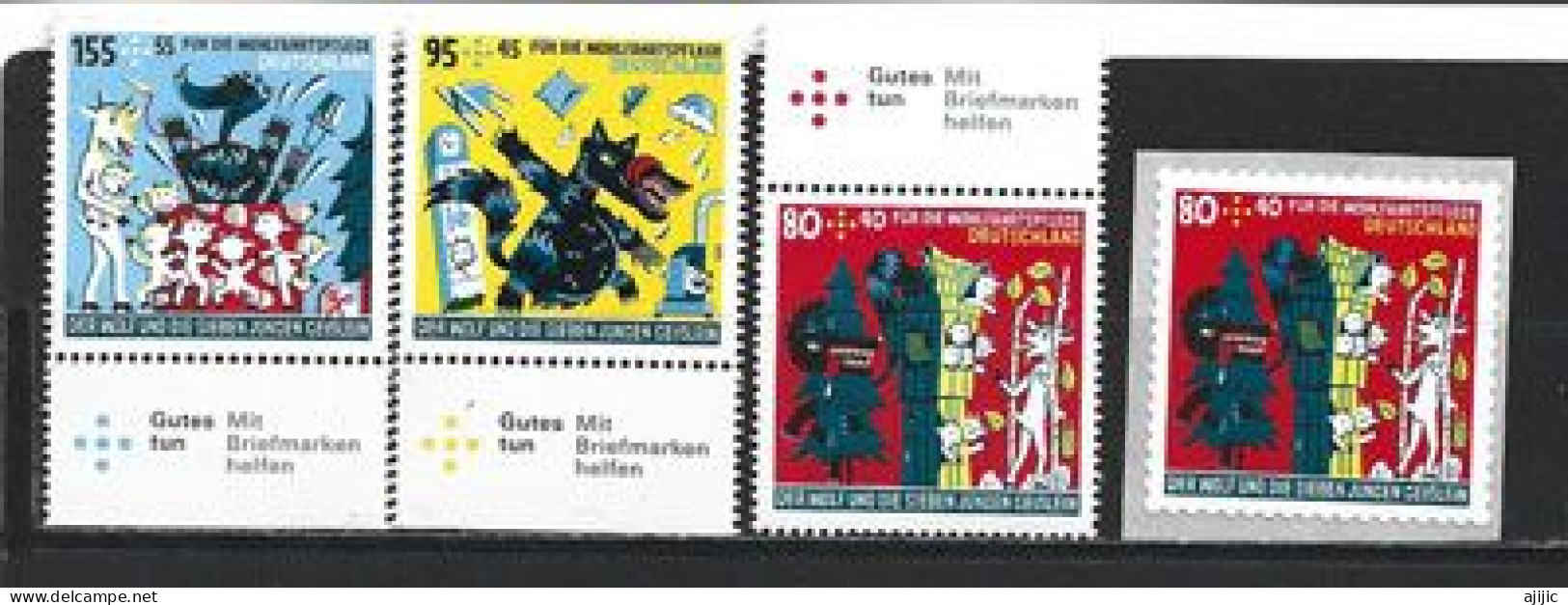 ALLEMAGNE: Frères Grimm:Der Wolf Und Die Sieben Jungen Geißlein/Le Loup Et Les Sept Jeunes Enfants. 4 TIMBRES NEUFS ** - Cómics