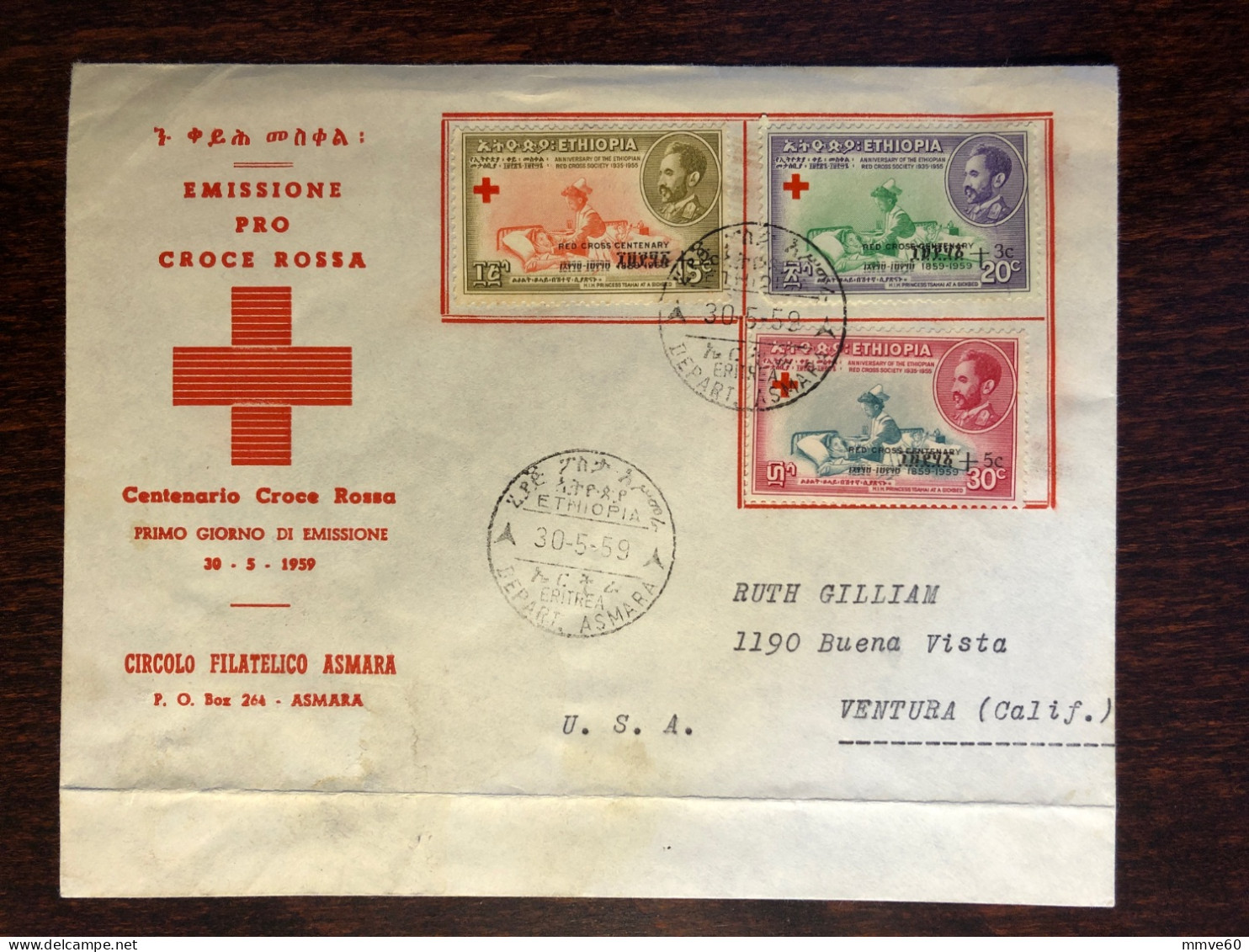 ETHIOPIA FDC COVER 1959 YEAR RED CROSS HEALTH MEDICINE STAMPS - Etiopia