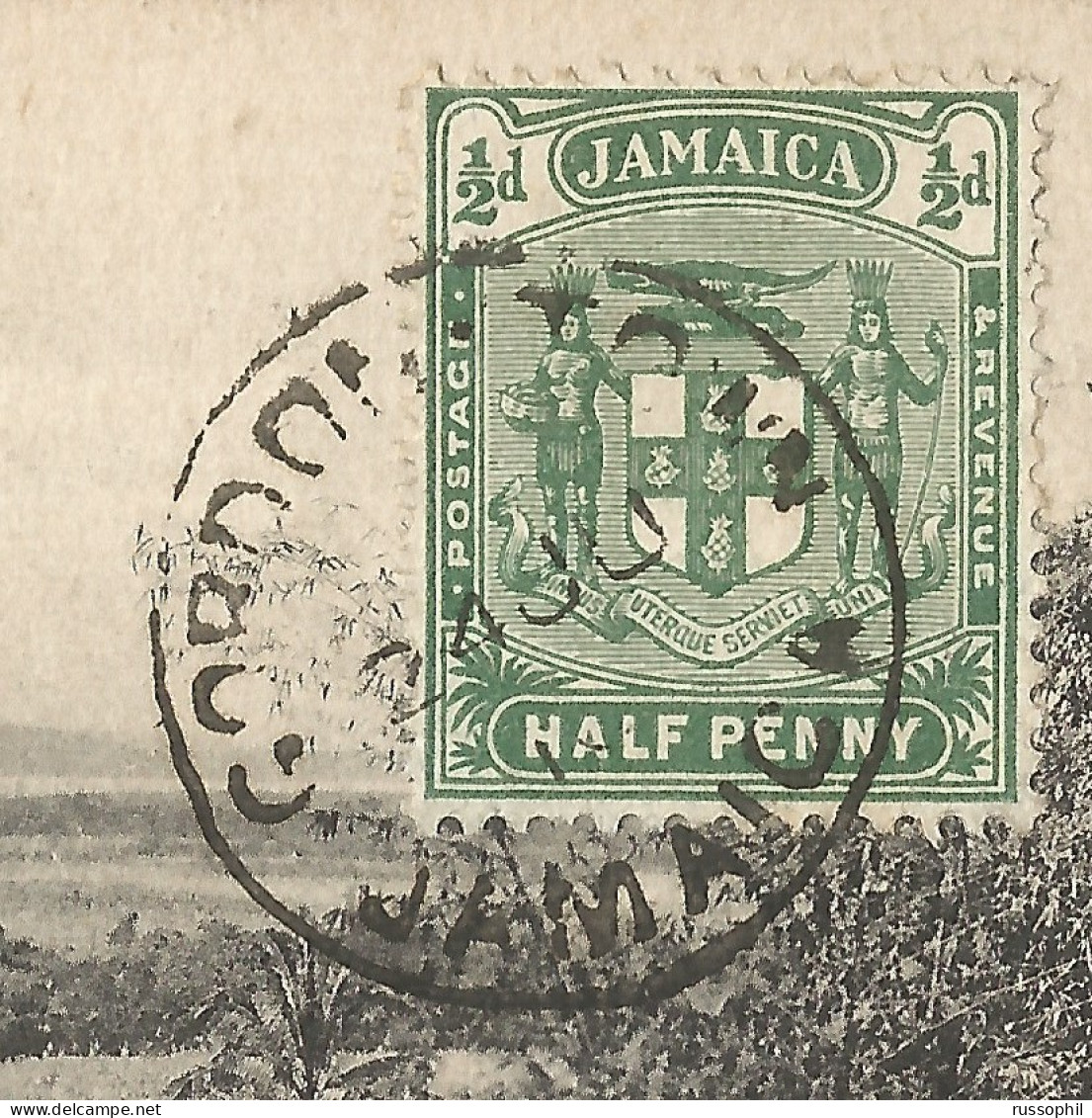 JAMAICA -  "GORDON TOWN" CDS ON FRANKED PC (VIEW OF CANE FIELDS) FROM KINGSTON TO BELGIUM - 1910 - Jamaica (...-1961)