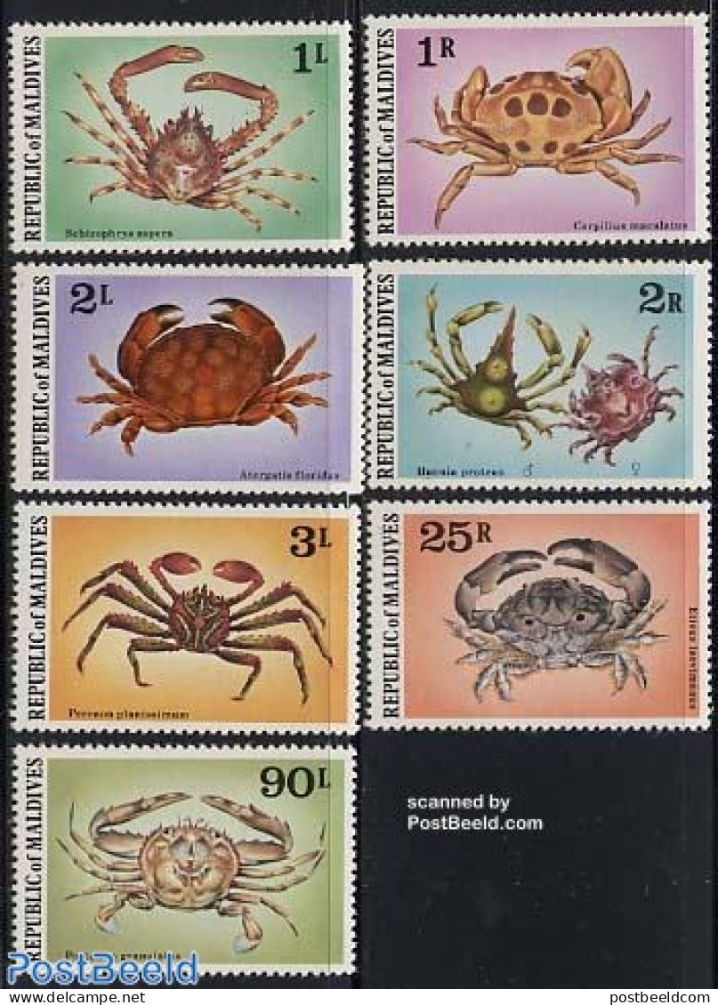 Maldives 1978 Crabs 7v, Mint NH, Nature - Shells & Crustaceans - Crabs And Lobsters - Maritiem Leven