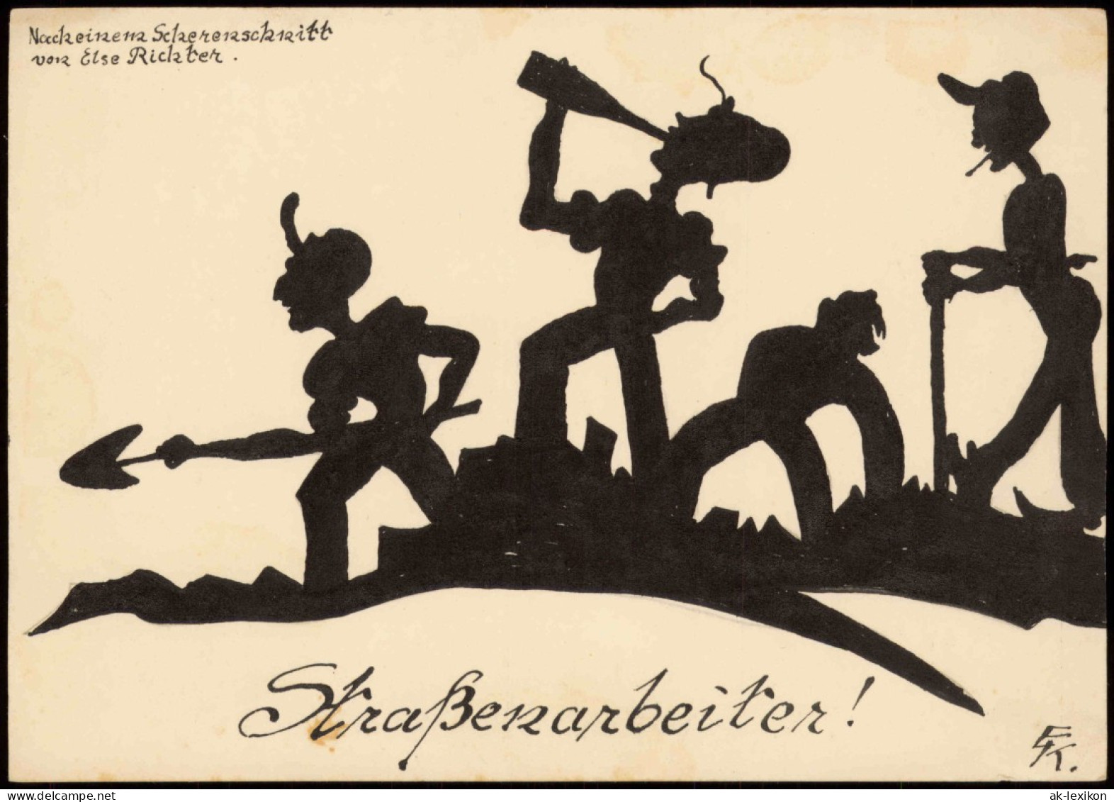 Ansichtskarte  Scherenschnitt Scherzkarte Straßenarbeiter! 1924 - Silhouettes