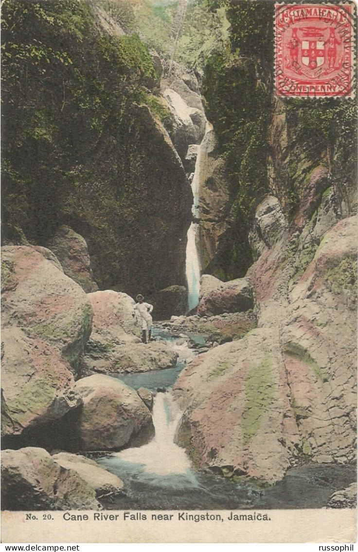 JAMAICA -  "KINGSTON STREET LETTER BOX" CDS ON FRANKED PC (VIEW OF CANE RIVER FALLS) TO BELGIUM - 1911 - Jamaica (...-1961)