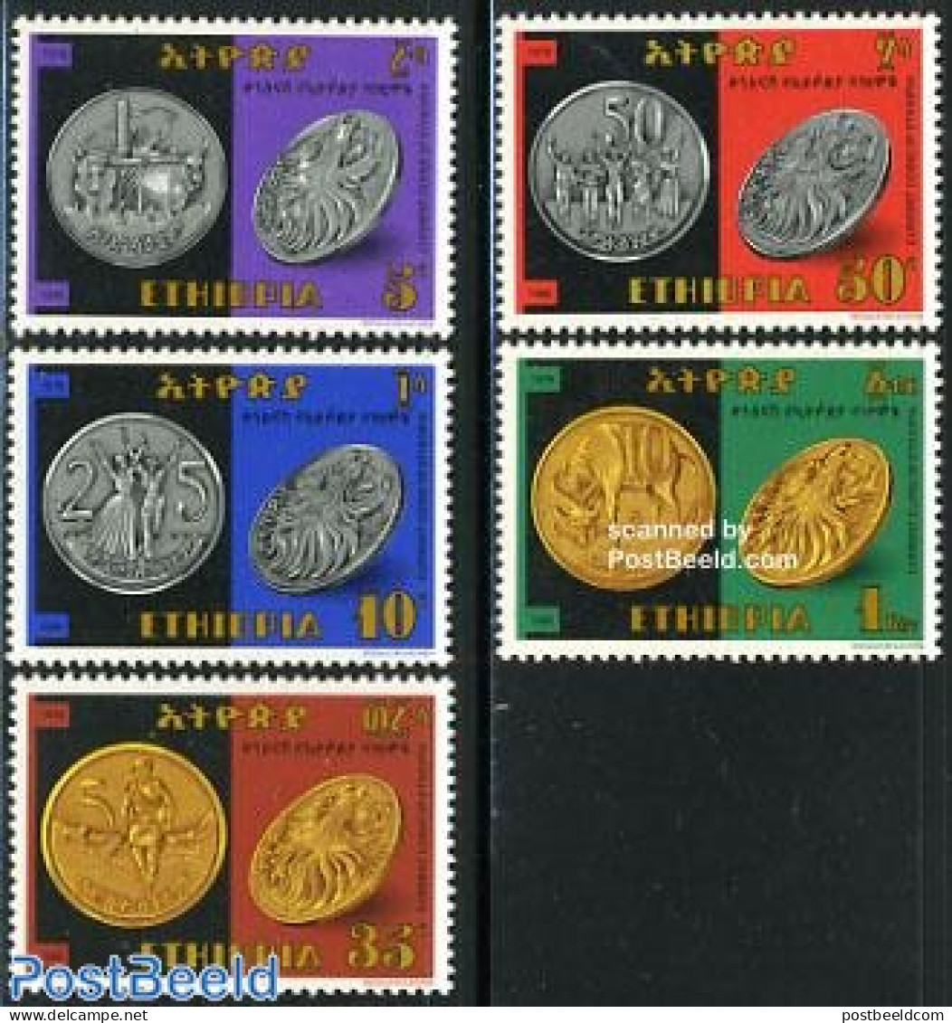 Ethiopia 1986 Coins 5v, Mint NH, Various - Money On Stamps - Monnaies