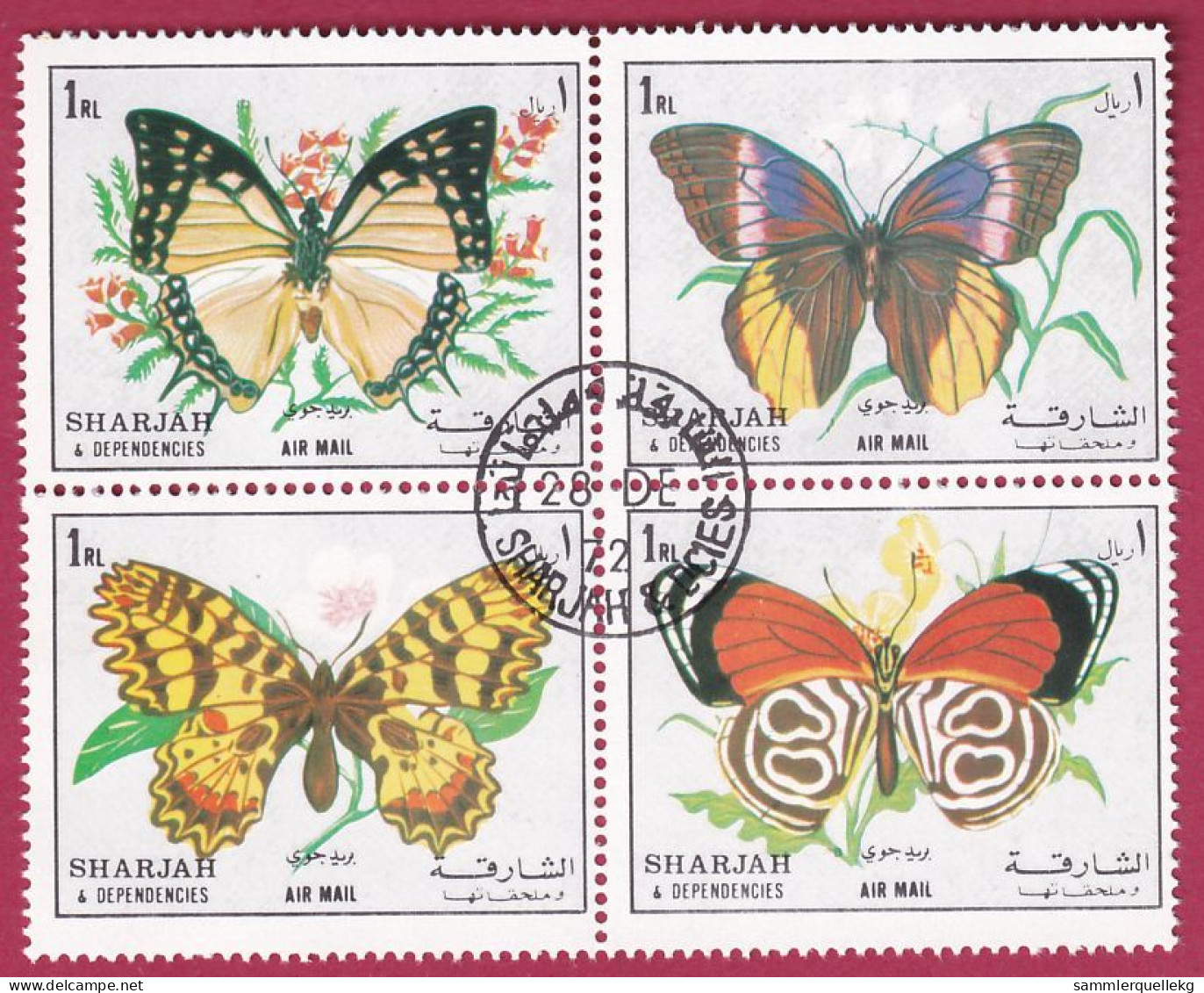 Sharjah 1304 - 1307 Viererblock Gestempelt, Schmetterlinge ( Nr. 2552) - Vlinders