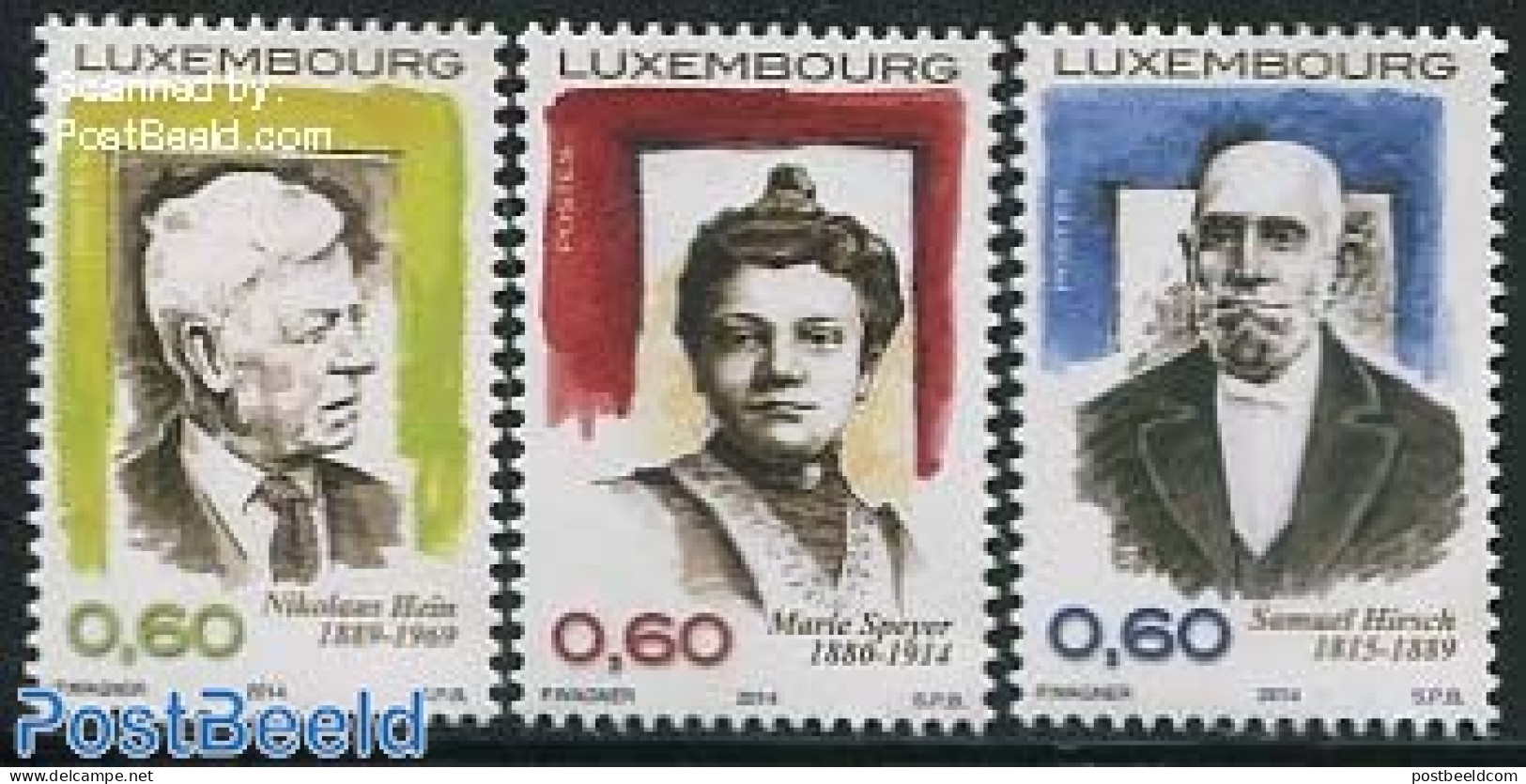 Luxemburg 2014 Famous Persons 3v, Mint NH, Religion - Science - Judaica - Education - Art - Authors - Ungebraucht