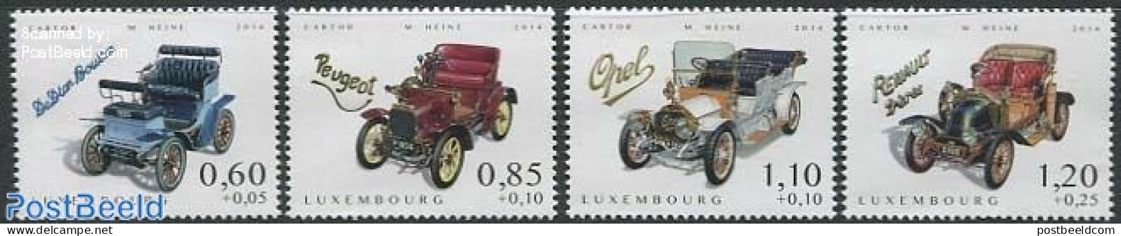 Luxemburg 2014 Automobiles 4v (De Dion Bouton, Peugeot, Opel, Renault), Mint NH, Transport - Automobiles - Ungebraucht