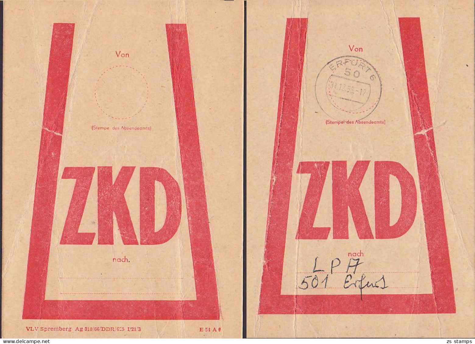 Beutelfahne Vom ZKD Erfurt  6, LPA  31.12.58 - Brieven En Documenten