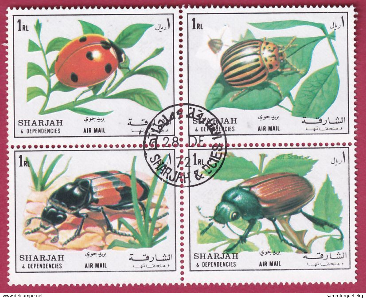 Sharjah 1300 - 1303 Viererblock Gestempelt, Käfer ( Nr. 2553) - Coleotteri