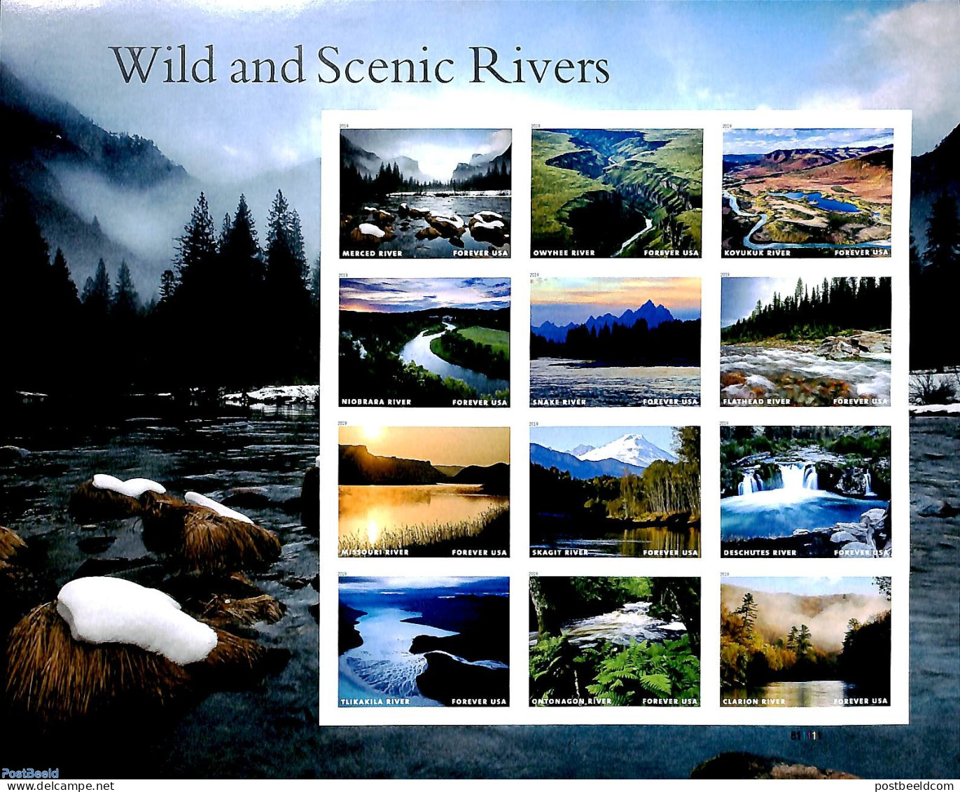 United States Of America 2019 Wild And Scenic Rivers 12v M/s S-a, Mint NH, Nature - Sport - Various - Water, Dams & Fa.. - Unused Stamps