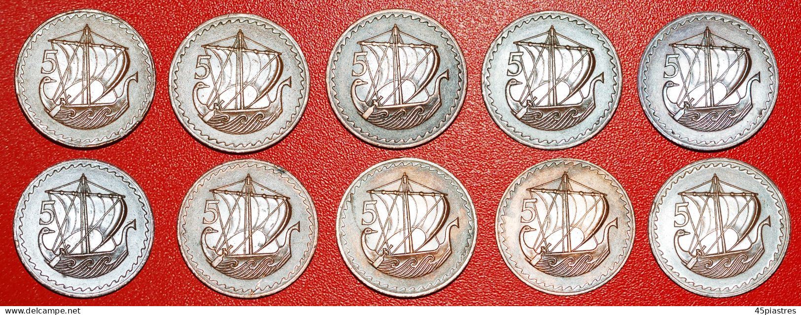 * GREAT BRITAIN: CYPRUS  5 MILS COMPLETE SET 10 COINS 1963-1980 SHIP! · LOW START ·  NO RESERVE! - Chipre