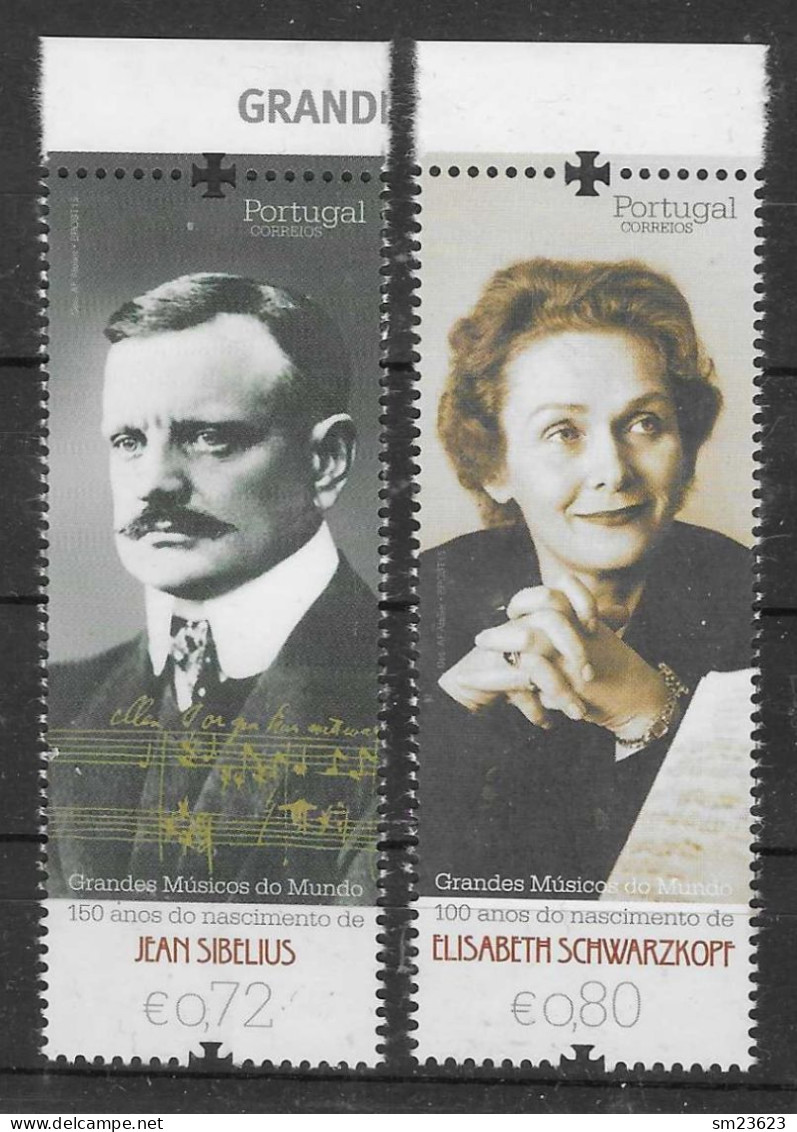 Portugal  2015  Mi.Nr. 4008 / 4009 , Musikschaffende / Jean Sibelius + Elisabeth Schwarzkopf - Postfrisch / MNH / (**) - Ungebraucht