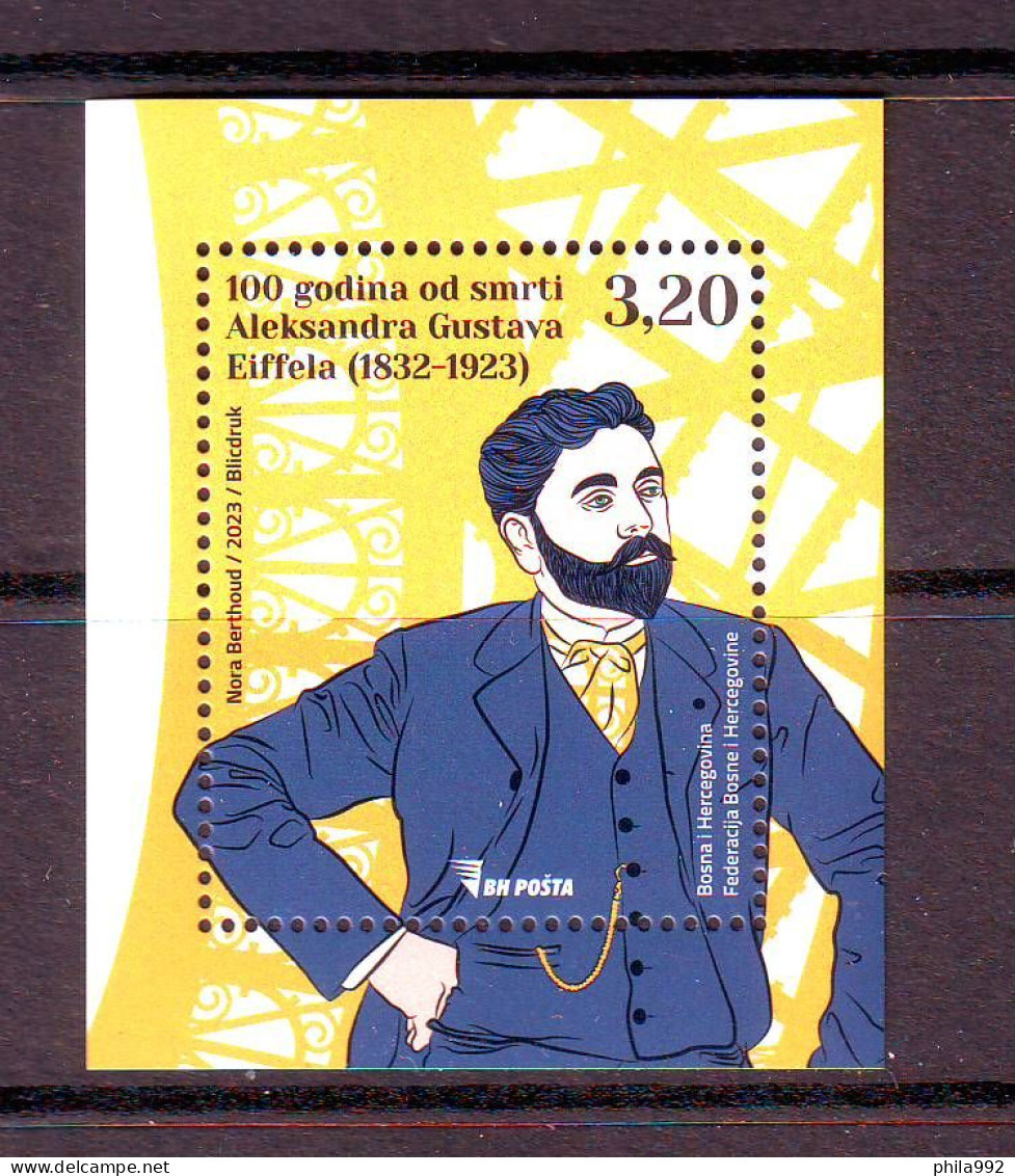 Bosnia: BiH 2023 100 Years Since Death Alexander Gustave Eiffel Bock MNH - Bosnie-Herzegovine