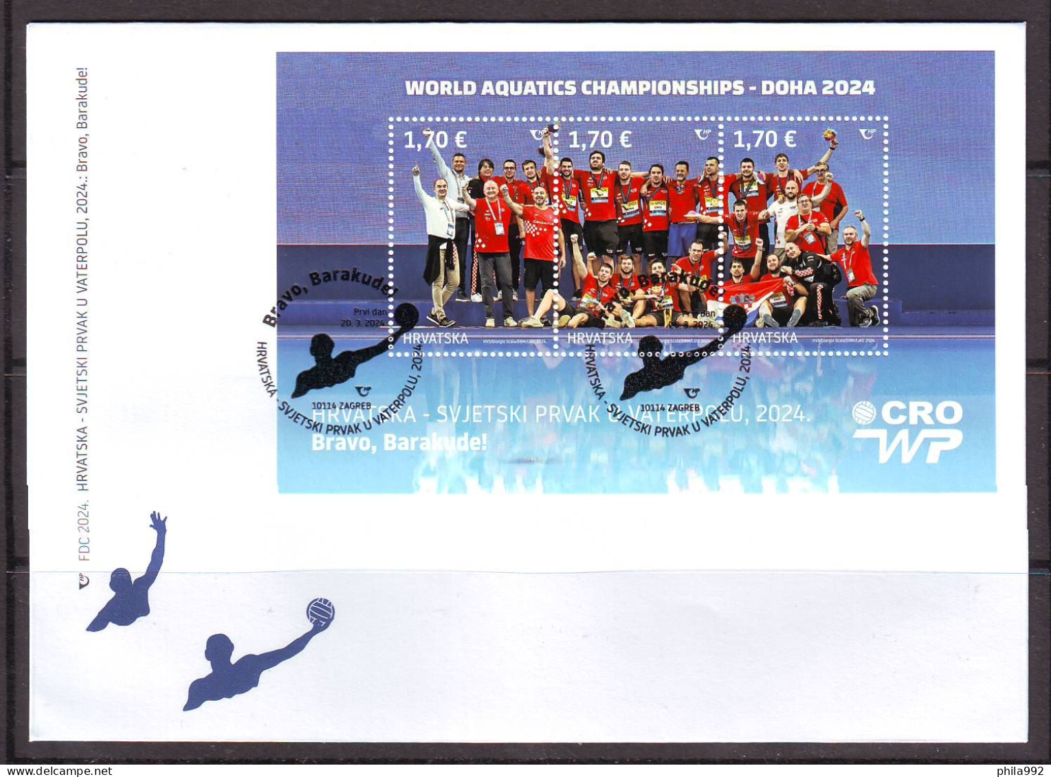 CROATIA 2024 CROATIA-WATER POLO WORLD CHAMPION Barracudas, Way To Go  FDC - Croazia