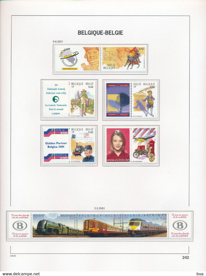 BE - Jaar 2001, Minder Dan Postprijs, Op Gratis DAVO Luxe / L’année 2001, Moins Chère Que Le Prix Postal, Sur DAVO Luxe - Volledige Jaargang