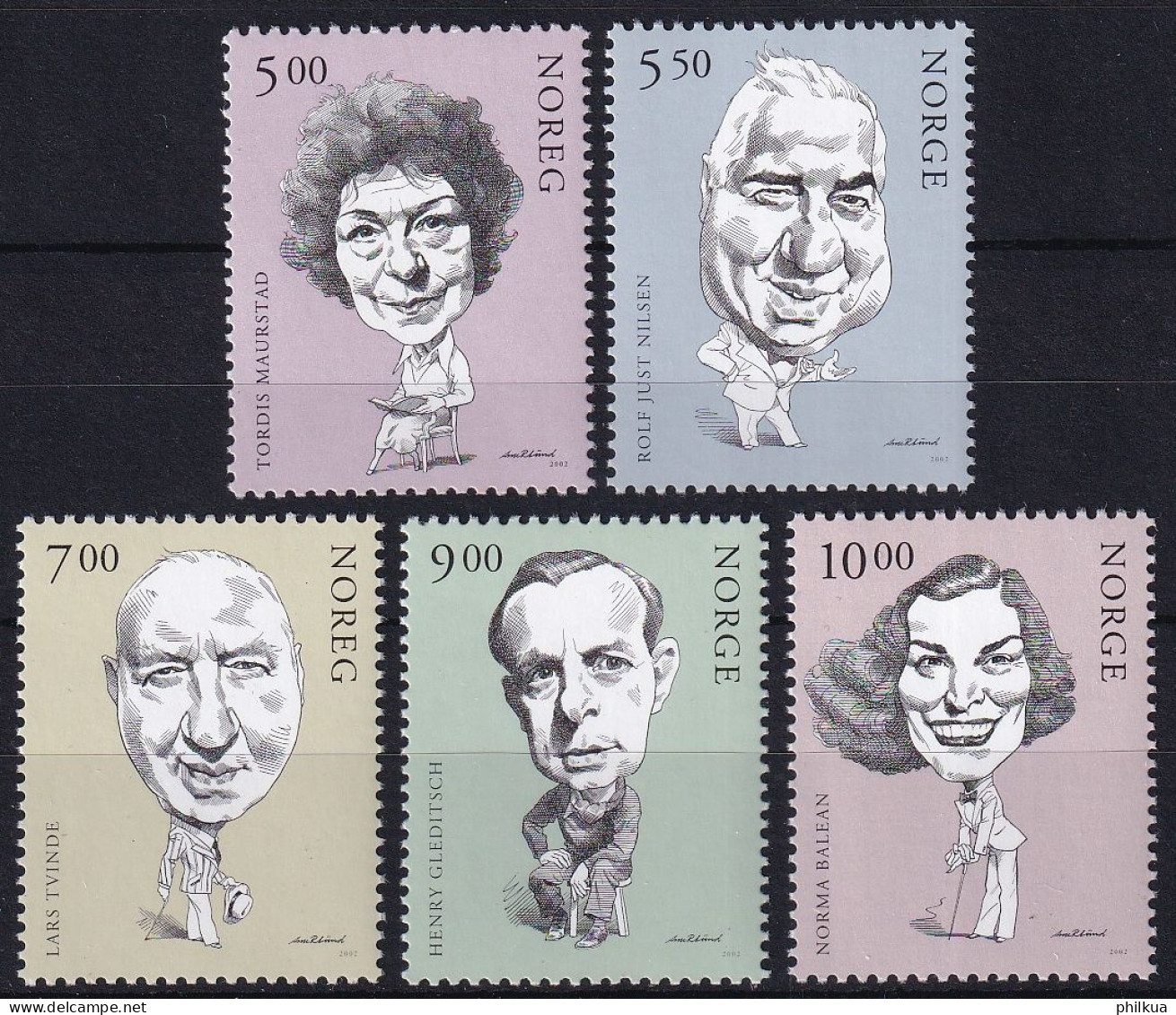 MiNr. 1417 - 1421 Norwegen 2002, 11. Febr. Norwegische Schauspieler (III) - Postfrisch/**/MNH - Unused Stamps