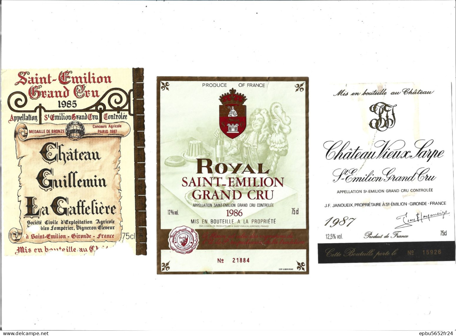 14 Etiquettes  Saint Emilion Grand Cru De 1985 , 1986 , 1987 , 1988 , 1989 ,1990 , 2002 - Bordeaux