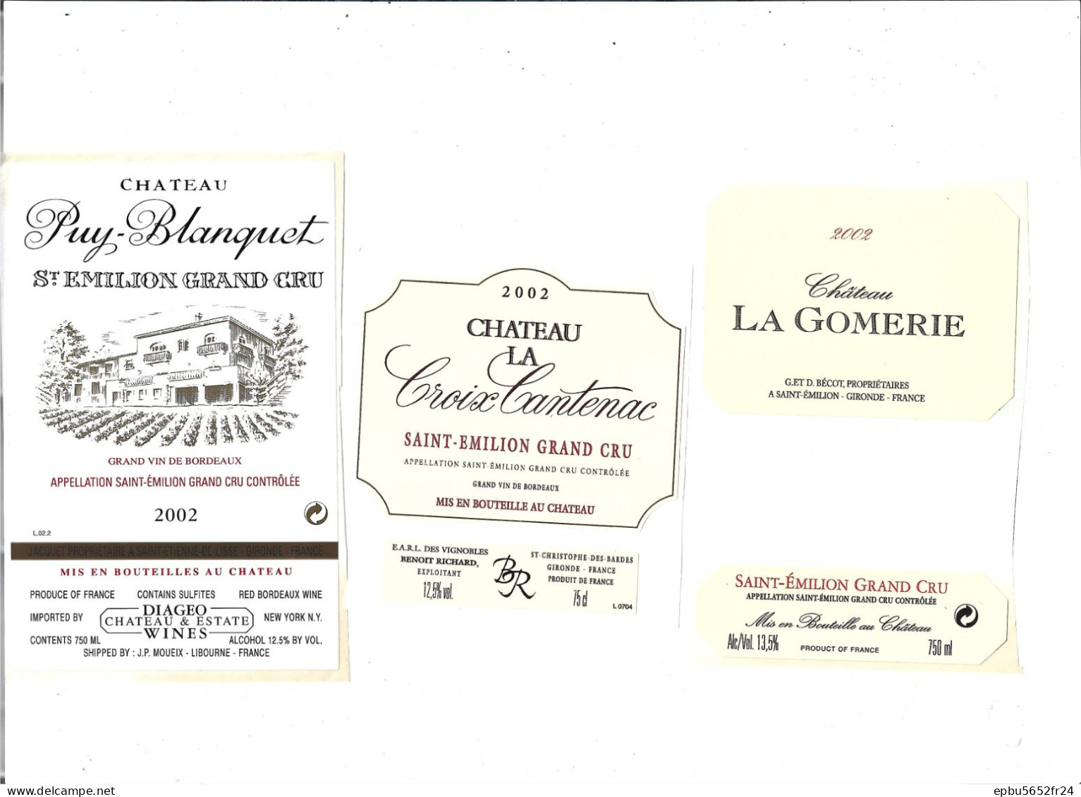 14 Etiquettes  Saint Emilion Grand Cru De 1985 , 1986 , 1987 , 1988 , 1989 ,1990 , 2002 - Bordeaux