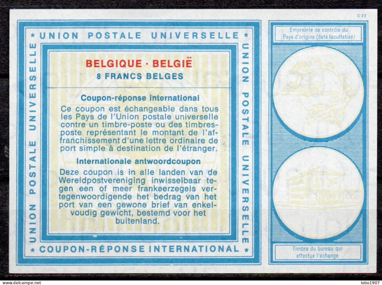 BELGIQUE BELGIE BELGIUM  Vi19  8 FRANCS BELGES International Reply Coupon Reponse Antwortschein IAS IRC   Mint ** - Cupón-respuesta Internacionales