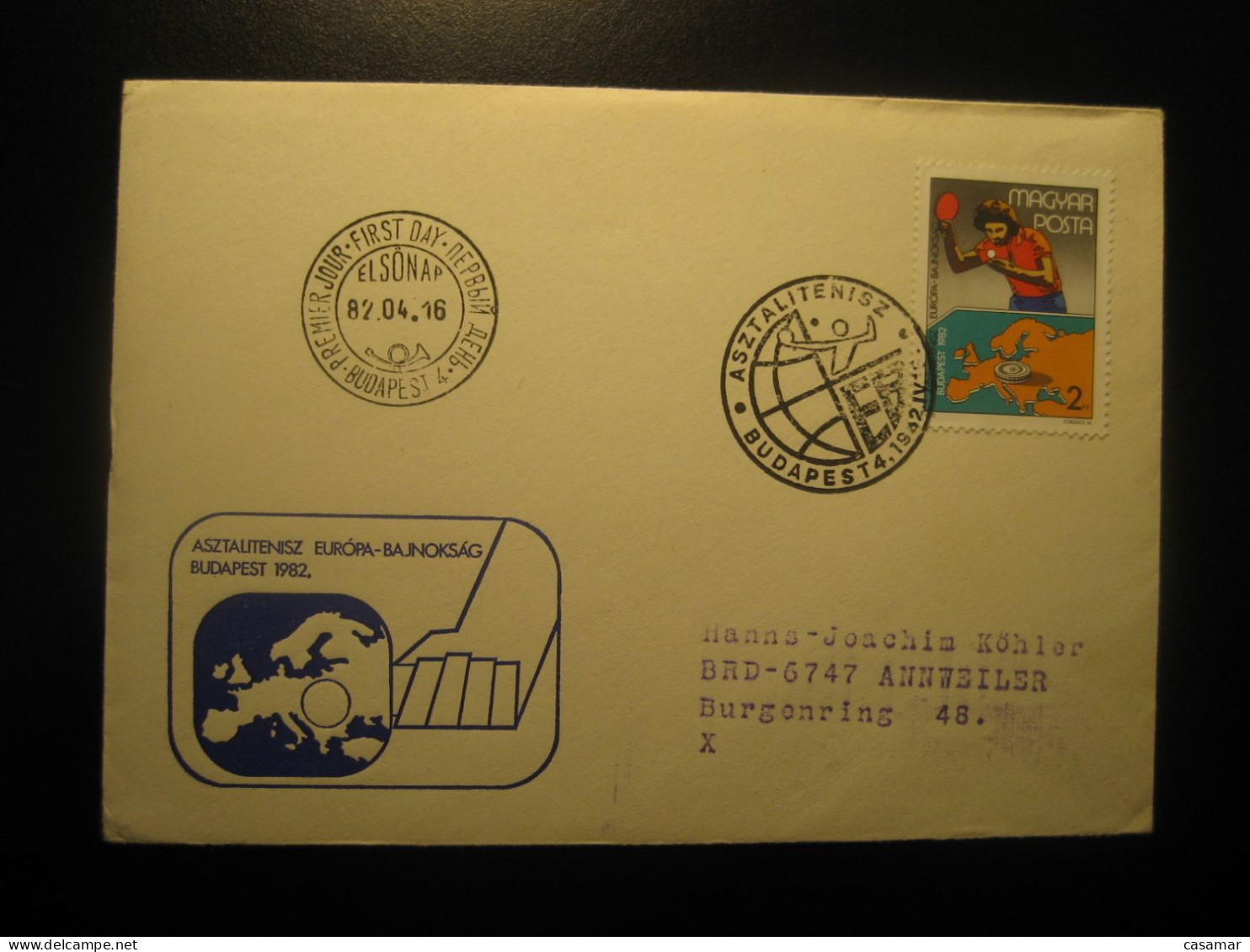 BUDAPEST 1982 Table Tennis De Table Tenis De Mesa Europa Championship FDC Cancel Cover HUNGARY - Tennis De Table