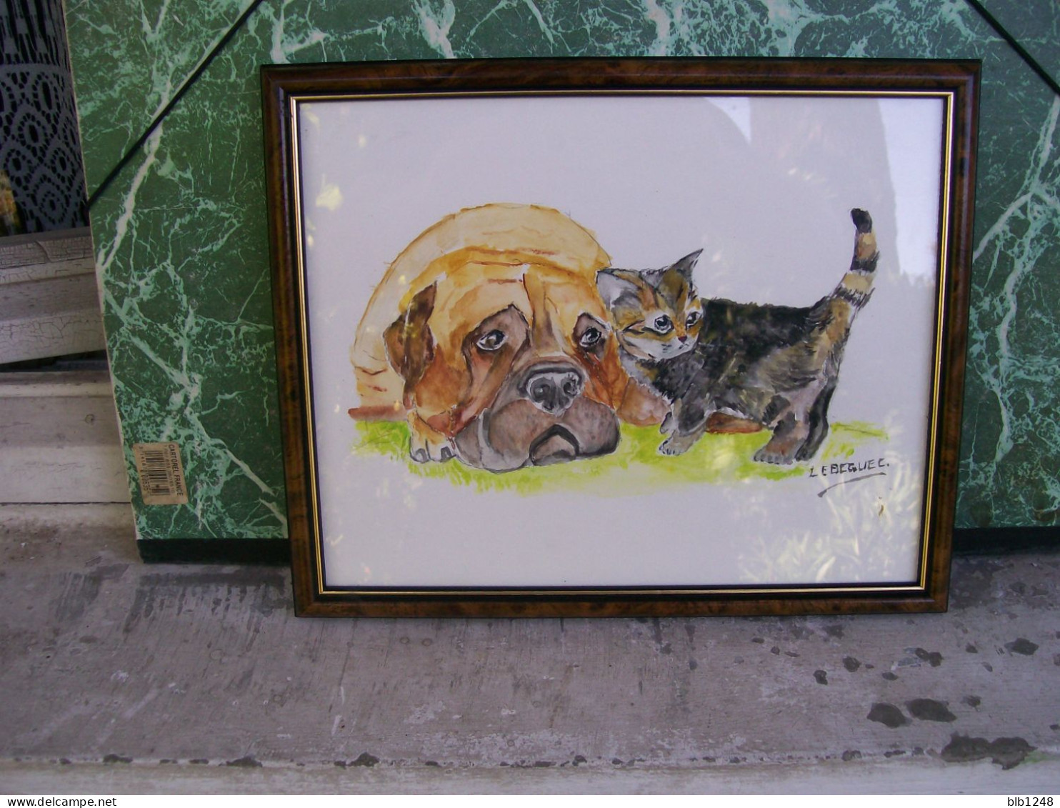 Art & Antiquités > Tableaux > Aquarelle Le Boxer Et Le Chaton Aquarelle Originale De Bernard Le Beguec - Watercolours