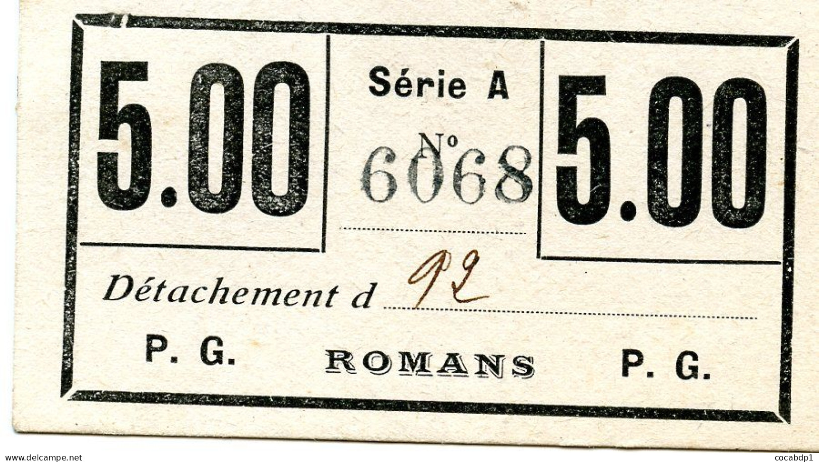 DROME - ROMANS - RARE BILLET / BON DE NECESSITE PRISONNIER DE GUERRE ALLEMAND 1914-1918 - Notgeld