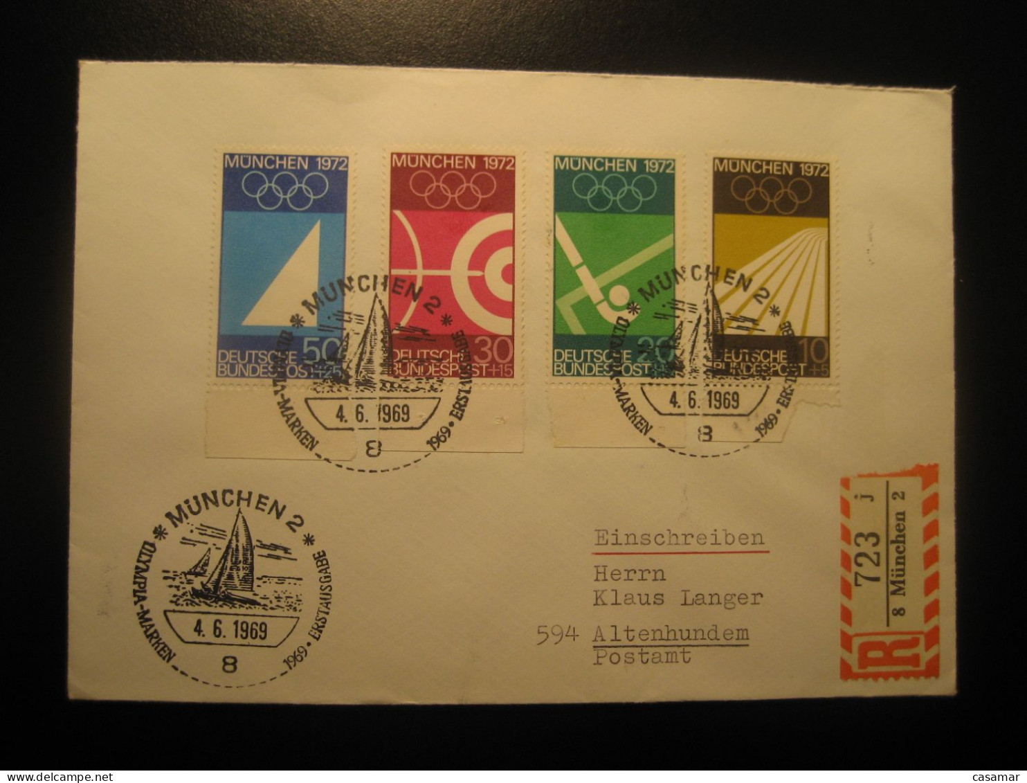 MUNICH 1972 Olympic Games Olympics Sailing Yachting MUNCHEN 1969 Cancel Registered Cover To Altenhundem GERMANY - Sommer 1972: München