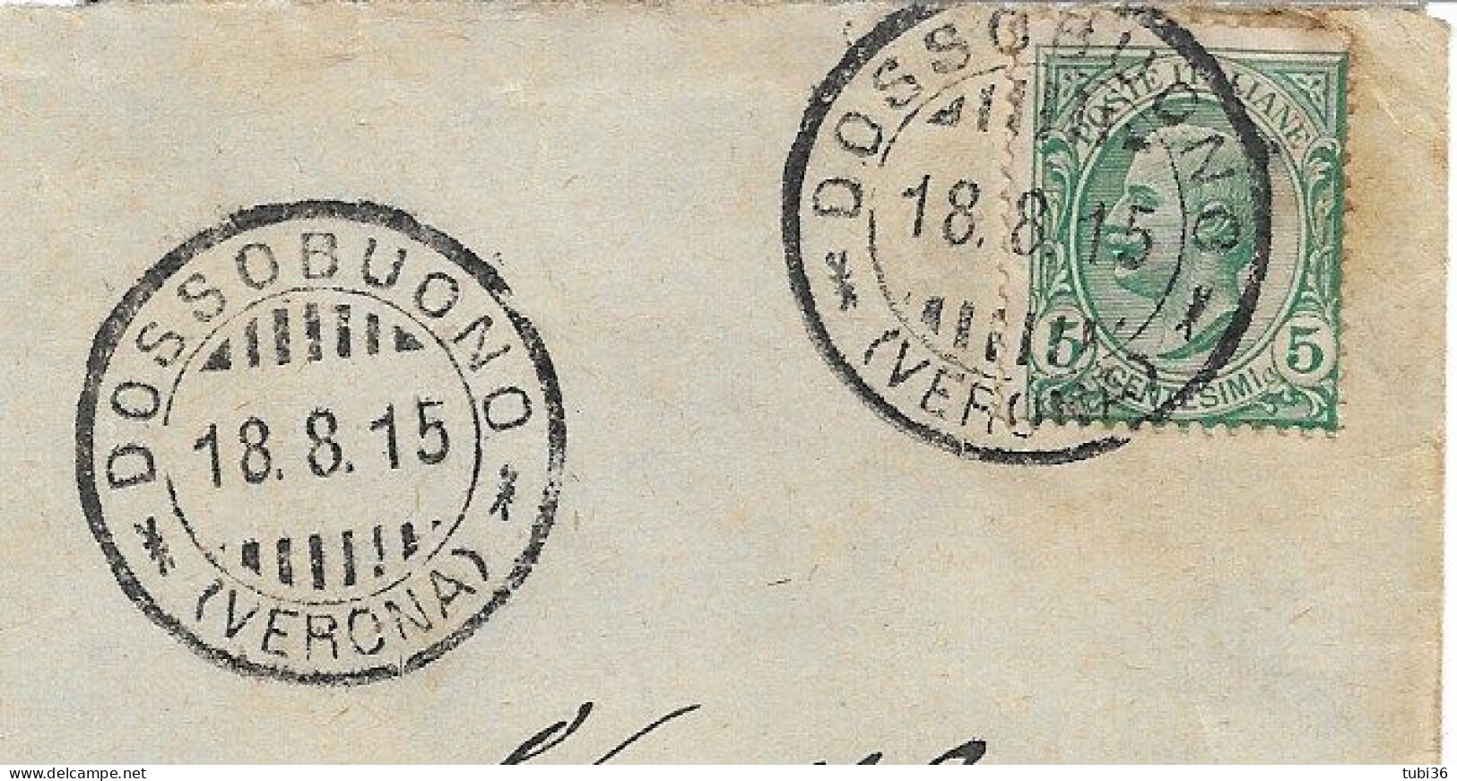 LEONI Cent.5 (s81),isolato Tariffa DISTRETTO,1915,TIMBRO POSTE DOSSOBUONO (VERONA) - Storia Postale