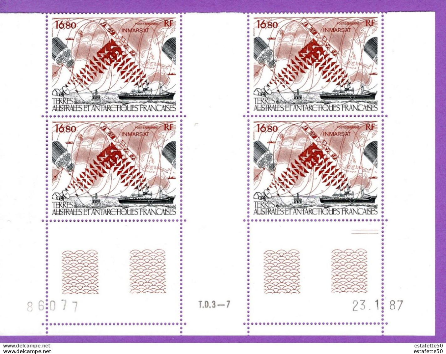 TAAF;1988;  Bloc De 4,coins Datés;TP PA N° 99 " Satellite INMARSAT " ;NEUFS**;MNH - Collections, Lots & Series