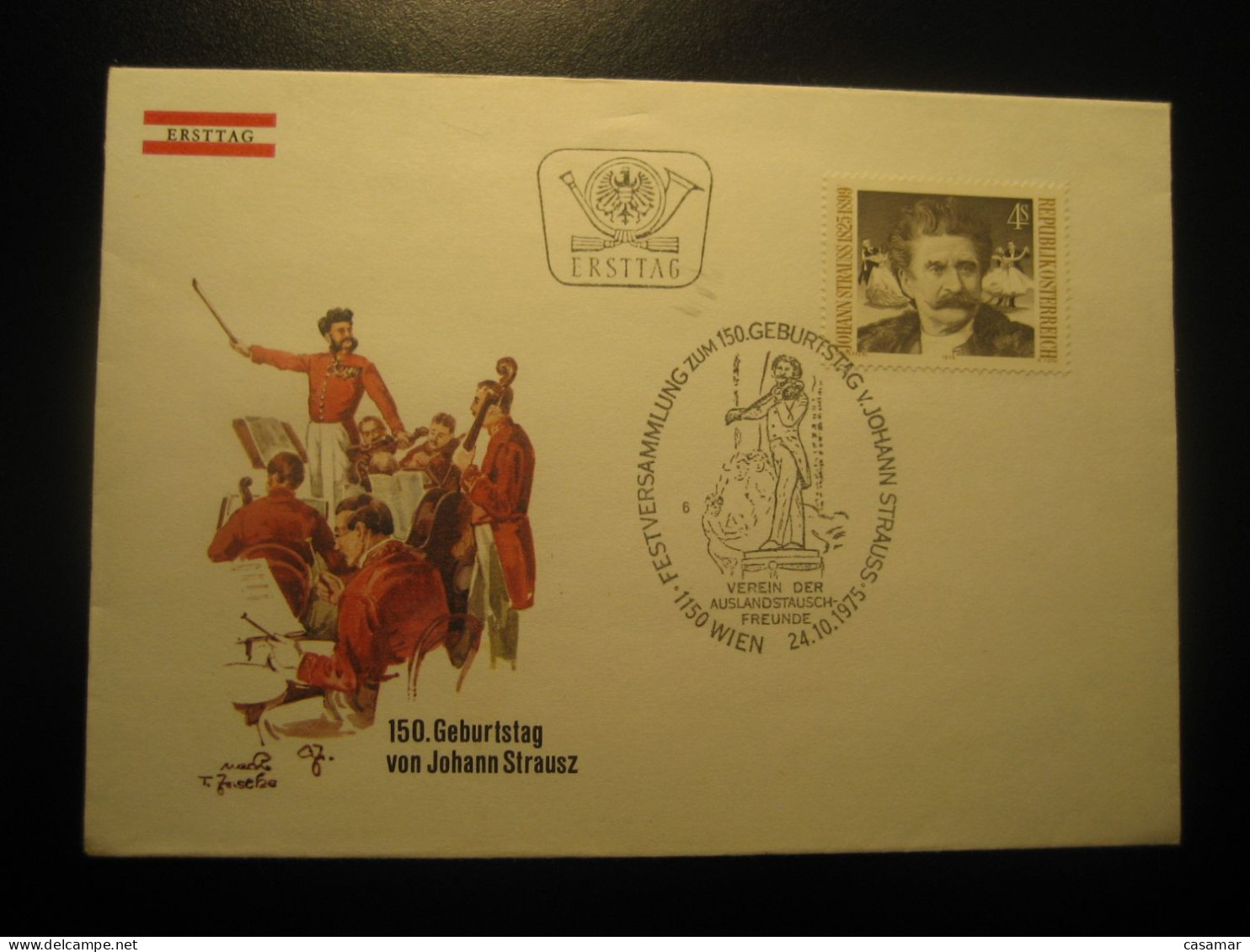 WIEN 1975 Yvert 1324 Johann Strauss Violin Composer FDC Cancel Cover AUSTRIA Music - Music