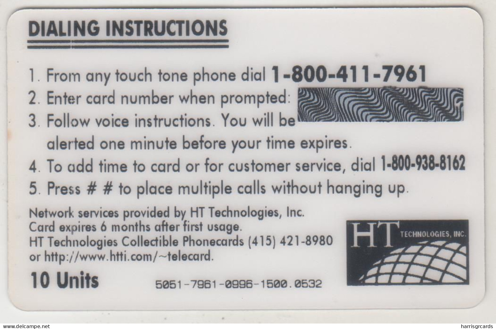 USA - South Carolina State Fair 1996 (Coca Cola) ,HT Technologies Prepaid Card 10 U, Tirage 1.500, Mint - Autres & Non Classés